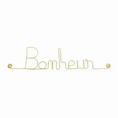 Objets déco enfant - Mot en Fil de Laiton Doré - Bonheur - Décoration Murale - BIJOUX DE MUR