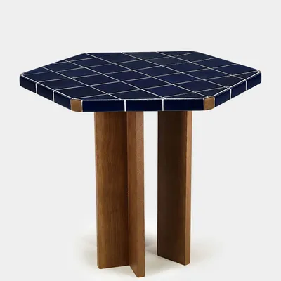 Dining Tables - LISBOA BLUE CERAMIC TILE AND ASH WOOD DINING TABLE - HOUSE OF CAPRICORN