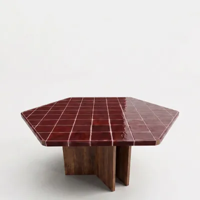 Dining Tables - LISBOA BORDEAUX CERAMIC TILE AND ASH WOOD LARGE DINING TABLE - HOUSE OF CAPRICORN