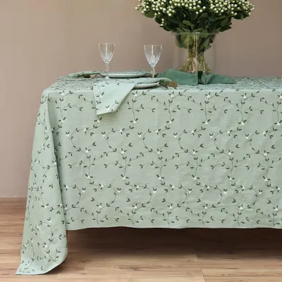 Table linen - Embroidered Linen Tablecloth | VISCHIO Green - GIARDINO SEGRETO