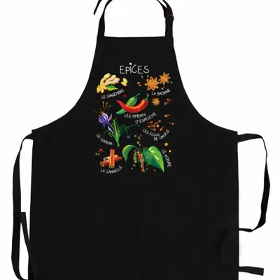 Aprons - Recycled pocketless kitchen apron Épices Noir 72 X 90 - MAISON VIVARAISE - SDE VIVARAISE WINKLER
