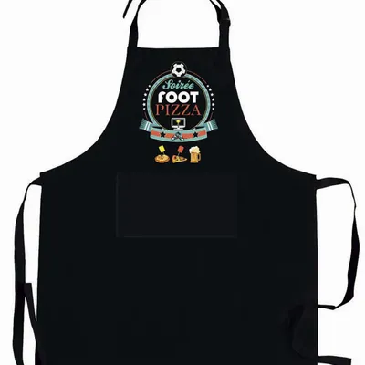 Aprons - Recycled kitchen apron Soirée Foot Pizza Noir 72 X 90 - MAISON VIVARAISE - SDE VIVARAISE WINKLER