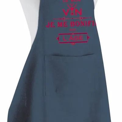 Aprons - Recycled kitchen apron Je me bonifie avec l'âge recyclé Indigo/Rouge 72 X 90 - MAISON VIVARAISE - SDE VIVARAISE WINKLER