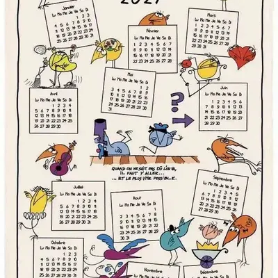 Torchons - Torchon Shadoks Calendrier 2027 Ecru 48 x 72 - MAISON VIVARAISE - SDE VIVARAISE WINKLER