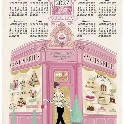 Dish towels - Tea Towel Façade Pâtisserie Calendrier 2027 Écru 48 X 72 - MAISON VIVARAISE - SDE VIVARAISE WINKLER