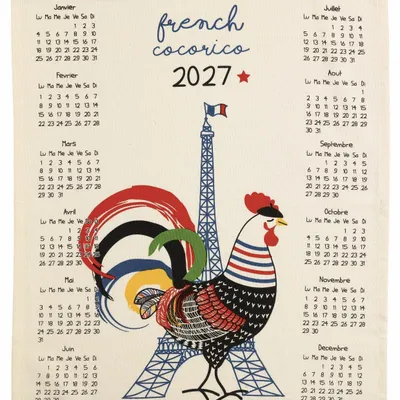 Dish towels - Recycled tea towel Calendrier French Cocorico 2027 Écru 50 X 70 - MAISON VIVARAISE - SDE VIVARAISE WINKLER