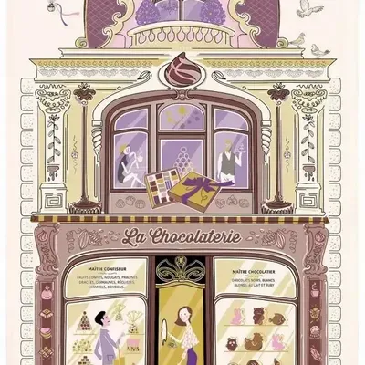 Torchons - Torchon Façade Chocolaterie Ecru 48 x 72 - MAISON VIVARAISE - SDE VIVARAISE WINKLER