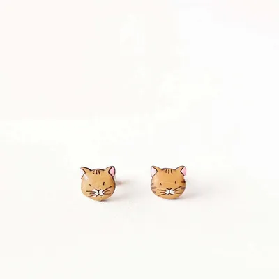 Orange Ginger Cat Stud Earrings - PINTONIK