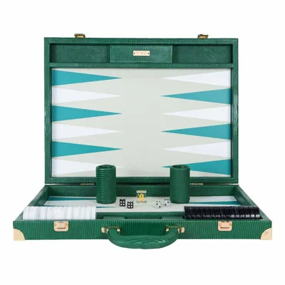 Petite maroquinerie - Backgammon Lézard Vert Bouteille - Cuir Végane - jeu de société - VIDO LUXURY BOARD GAMES