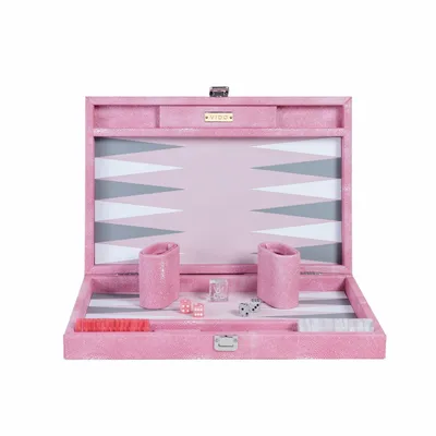 Accessoires de voyage - Set de backgammon Galuchat Rose - Cuir végane - Taille M - VIDO LUXURY BOARD GAMES