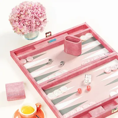 Accessoires de voyage - Set de backgammon Galuchat Rose - Cuir végane - Taille M - VIDO LUXURY BOARD GAMES
