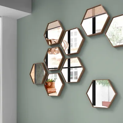 Miroirs - Miroir hexagonal en noyer - ANGEL CERDÁ