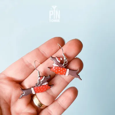 Bijoux - Boucles d'oreilles pendantes de Noël en teckel - PINTONIK