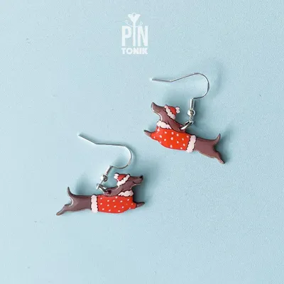Bijoux - Boucles d'oreilles pendantes de Noël en teckel - PINTONIK
