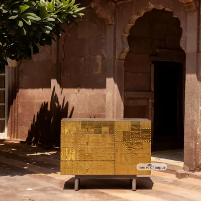 Sideboards - Kansa Brass Patchwork Sideboard by House of Jaipur - HOUSE OF JAIPUR