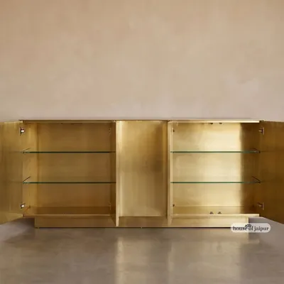 Sideboards - Arcana Mother-of-Pearl and Brass Credenza and Media Console - HOUSE OF JAIPUR