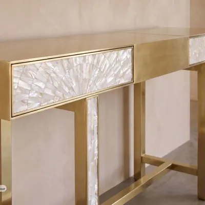 Console table - Arcana Mother-of-Pearl Inlay and Brass Console Table - HOUSE OF JAIPUR