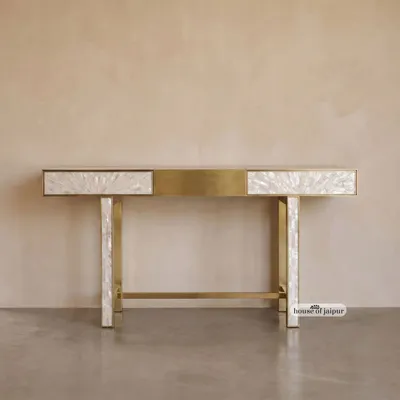 Console table - Arcana Mother-of-Pearl Inlay and Brass Console Table - HOUSE OF JAIPUR