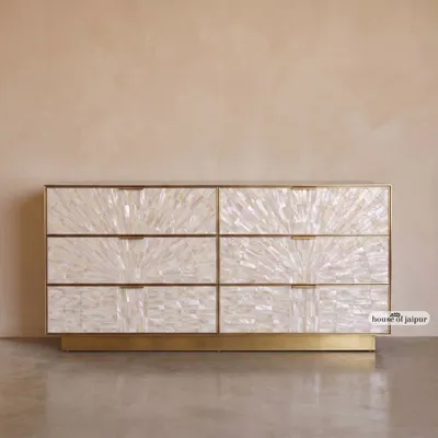 Chests of drawers - Arcana Mother-of-Pearl and Brass Six-Drawer Dresser - HOUSE OF JAIPUR