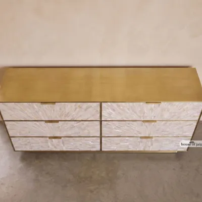 Chests of drawers - Arcana Mother-of-Pearl and Brass Six-Drawer Dresser - HOUSE OF JAIPUR
