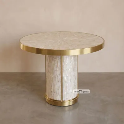Dining Tables - Arcana Mother-of-Pearl and Brushed-Brass Round Dining Table - HOUSE OF JAIPUR