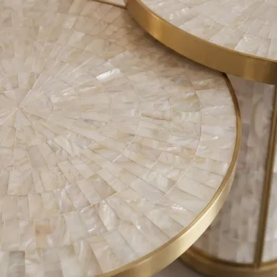 Dining Tables - Arcana Mother-of-Pearl and Brushed-Brass Round Dining Table - HOUSE OF JAIPUR