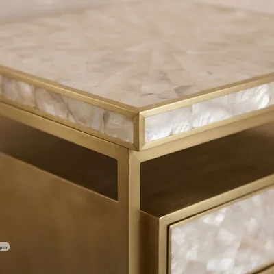 Night tables - Arcana Mother-of-Pearl Sunburst and Brushed-Brass Bedside Table - HOUSE OF JAIPUR