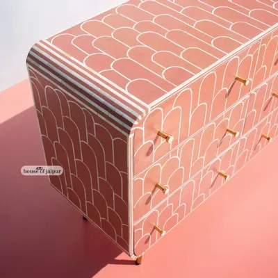 Commodes - Eli Geometric Bone Inlay Chest of Drawers - HOUSE OF JAIPUR