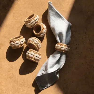 Couverts & ustensiles de cuisine - Le Rond de Serviette Rattan Shell - Blanc Naturel - BAZAR BIZAR LIVING