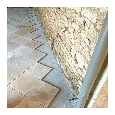 Outdoor floor coverings - Travertine first choice Light — 40.6 × 40.6 × 1.2 cm - LIGERIO