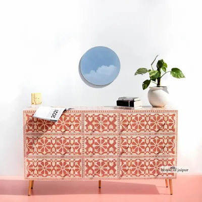 Chiffonniers - Moroccan Pattern Bone Inlay Chest of Drawers by House of Jaipur - HOUSE OF JAIPUR