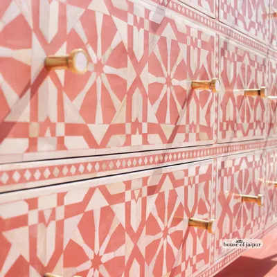 Chiffonniers - Moroccan Pattern Bone Inlay Chest of Drawers by House of Jaipur - HOUSE OF JAIPUR