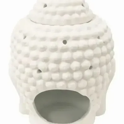 Parfums d'intérieur - Brûleur Huile Céramique - Tête de Bouddha Blanc 14cm - ARABESK
