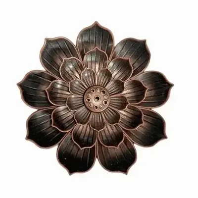 Bougeoirs et photophores  - Porte Encens Métal Grande Fleur de Lotus 8.5 cm - ARABESK