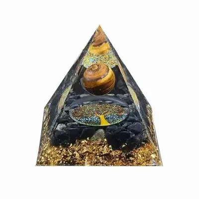 Objets de décoration - Orgonite Pyramide Oeil de Tigre & Obsidienne Noire Arbre de Vie - ARABESK