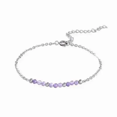 Bracelets - Faceted Amethyst Bracelet – Silver-Tone Stainless Steel - ARABESK