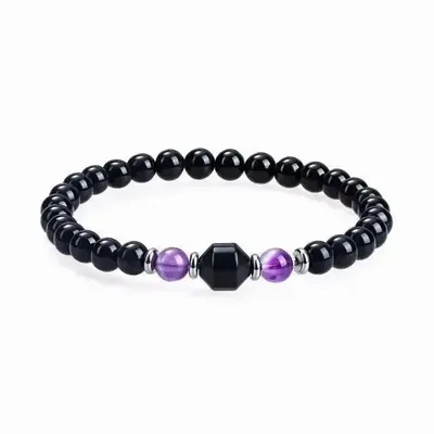 Bracelets - Bracelet Améthyste & Onyx Noir AA perles 6mm - ARABESK