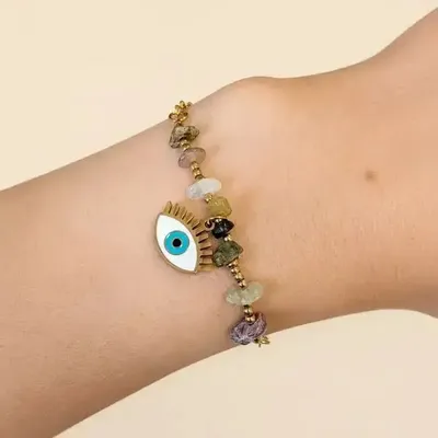 Bracelets - Bracelet Protection en Tourmaline Multicolore A – Mauvais Œil - ARABESK