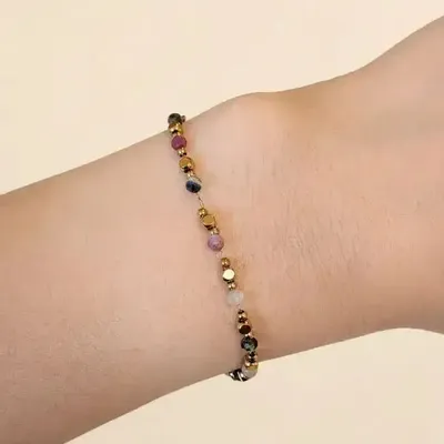 Bracelets - Energy Bracelet, Multicolor Tourmaline – Gold-Tone Beads - ARABESK