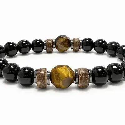 Bracelets - Black Onyx & Tiger's Eye Bracelet, 8mm Beads - ARABESK