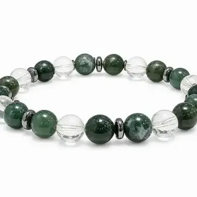 Bracelets - Bracelet Cristal de Roche & Agate Mousse AA perles 8mm - ARABESK