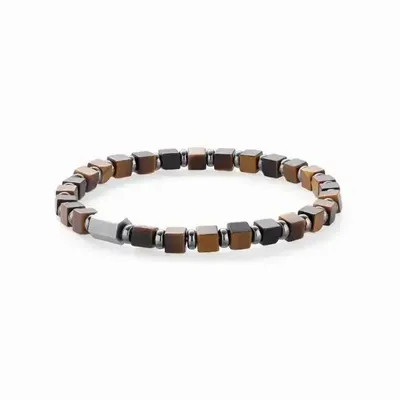 Bracelets - Bracelet Œil de Tigre & Hématite A perles carrées 4mm – acier inoxydable - ARABESK