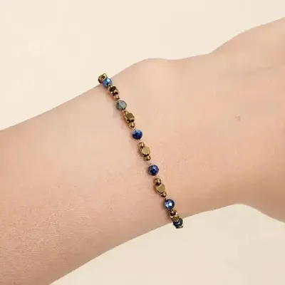 Bracelets - Bracelet Énergie en Lapis-Lazuli A – Perles Dorées - ARABESK