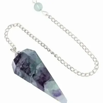 Pendule Fluorite Multicolore Conique 6 faces - ARABESK