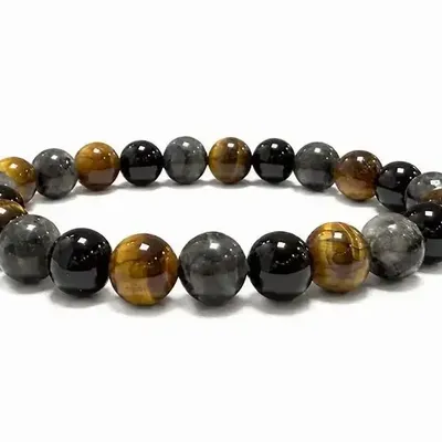 Bracelets - Bracelet Larvikite, Œil de Tigre & Onyx Noir A perles 8mm - ARABESK