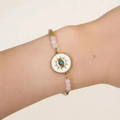 Bracelets - Protection Bracelet, Grade-A Rose Quartz – Protective Eye Medallion - ARABESK