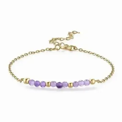 Bracelets - Faceted Grade-A Amethyst Bracelet – Gold-Tone Stainless Steel - ARABESK