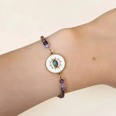 Bracelets - Bracelet Protection en Améthyste A+ – Médaillon Œil Protecteur - ARABESK