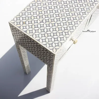 Consoles - Geometric Console Table – Bone Inlay - HOUSE OF JAIPUR
