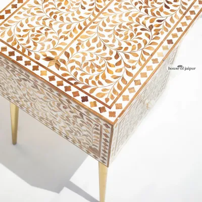 Bureaux - Teak Wood Inlay Work Desk by House of Jaipur - HOUSE OF JAIPUR